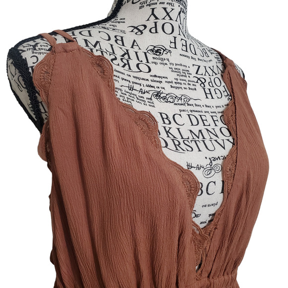 Wishlist Apparel Brown Maxi Dress Strappy Open Back Deep V Neck Flowy Large - Picture 3 of 14